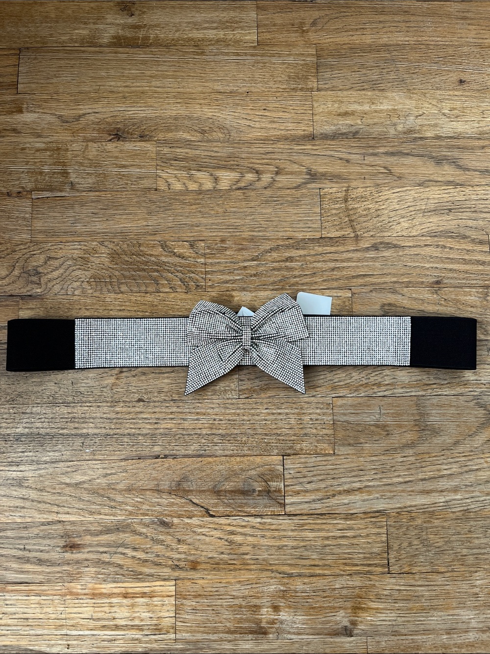 Rhinestone Bow Black Stretch Belt, Plus Size Belt